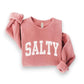 Mellow Monkey Salty Graphic Sweatshirt in Nantucket Mauve. Cozy crewneck with bold white "SALTY" graphic. Relaxed fit, soft fabric.