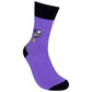 Mellow Monkey lavender novelty socks featuring a seagull in sailor stripes and yellow boots with the word Salty