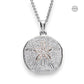 Mellow Monkey Sand Dollar necklace with Swarovski crystals on a sterling silver chain. Features a rose gold center.