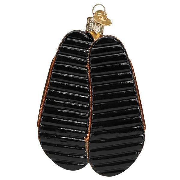 Mellow Monkey Old World Christmas black blown glass sandal ornament, 4-inch.