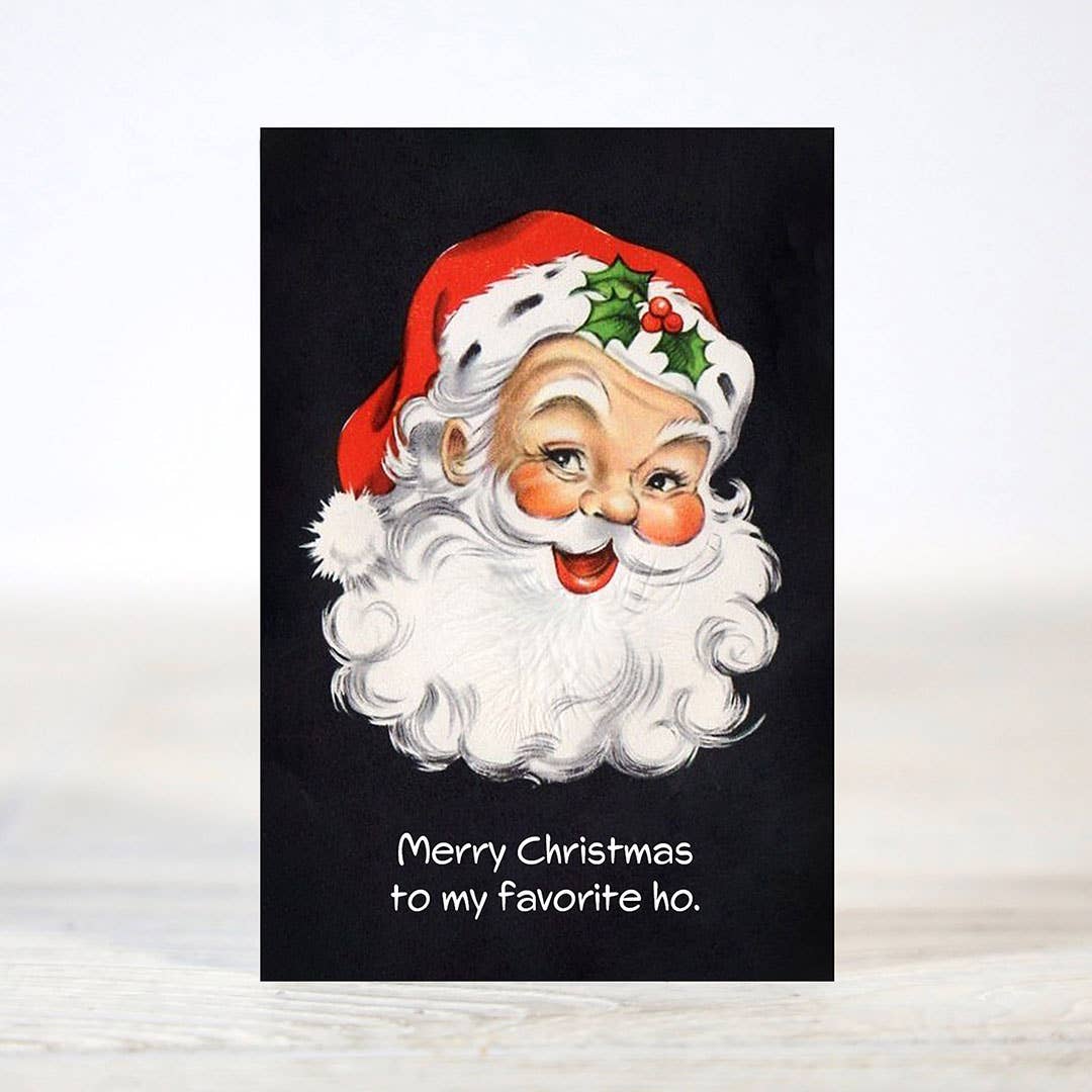 Mellow Monkey sarcastic Christmas card featuring a vintage Santa Claus illustration with humorous text