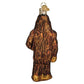 Mellow Monkey Sasquatch Old World Christmas blown glass ornament, brown with glittery texture.