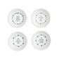 Mellow Monkey set of four white porcelain bowls with scalloped edges and inspiring messages in black text.