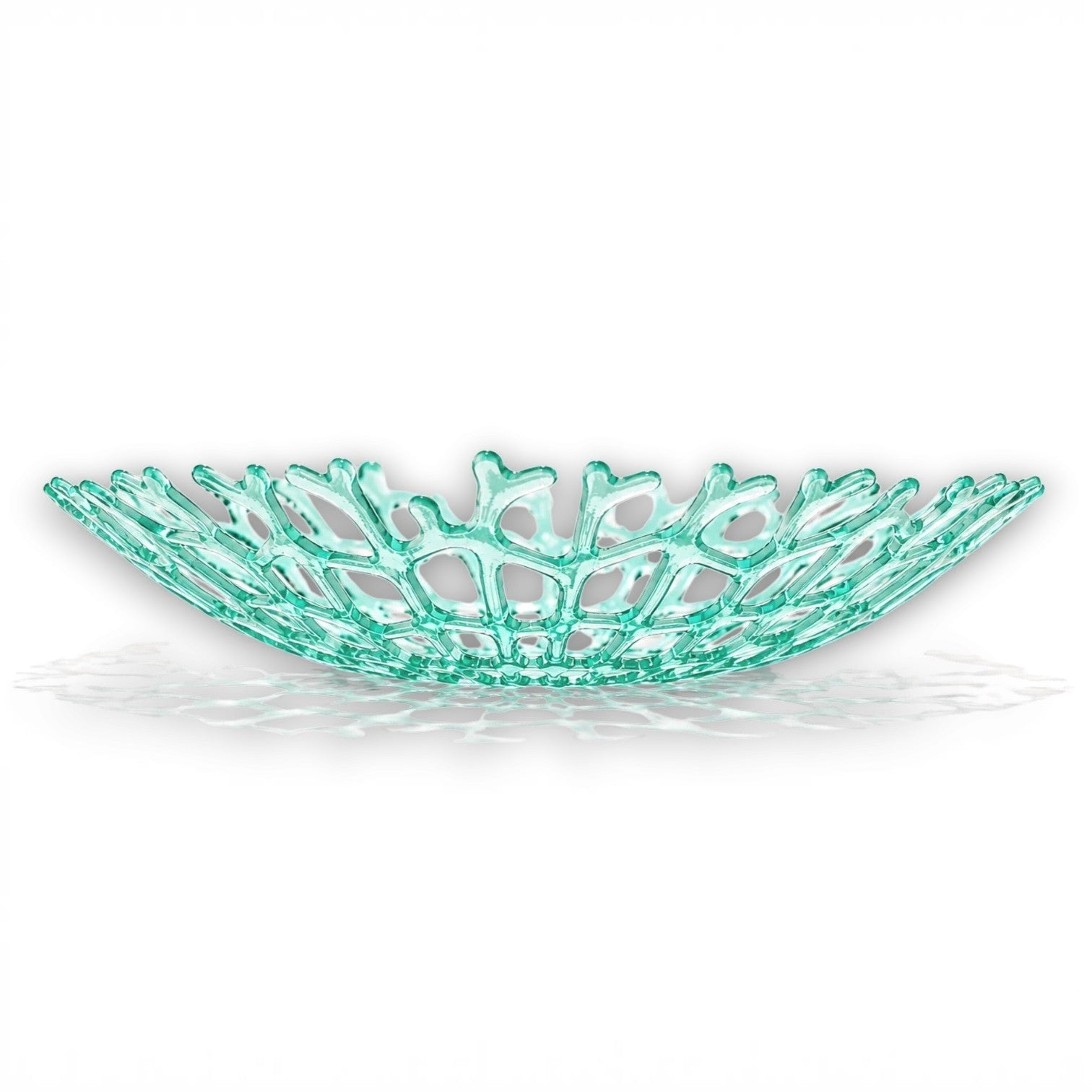 Mellow Monkey handmade sea foam green fused glass coral bowl with an organic reef-inspired design.