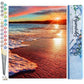Mellow Monkey Sea Foam paint by numbers kit featuring a vibrant sunset over a beach with crashing waves. 16"x20".
