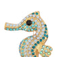 Mellow Monkey gold-tone sea horse brooch pin with blue and champagne rhinestones.