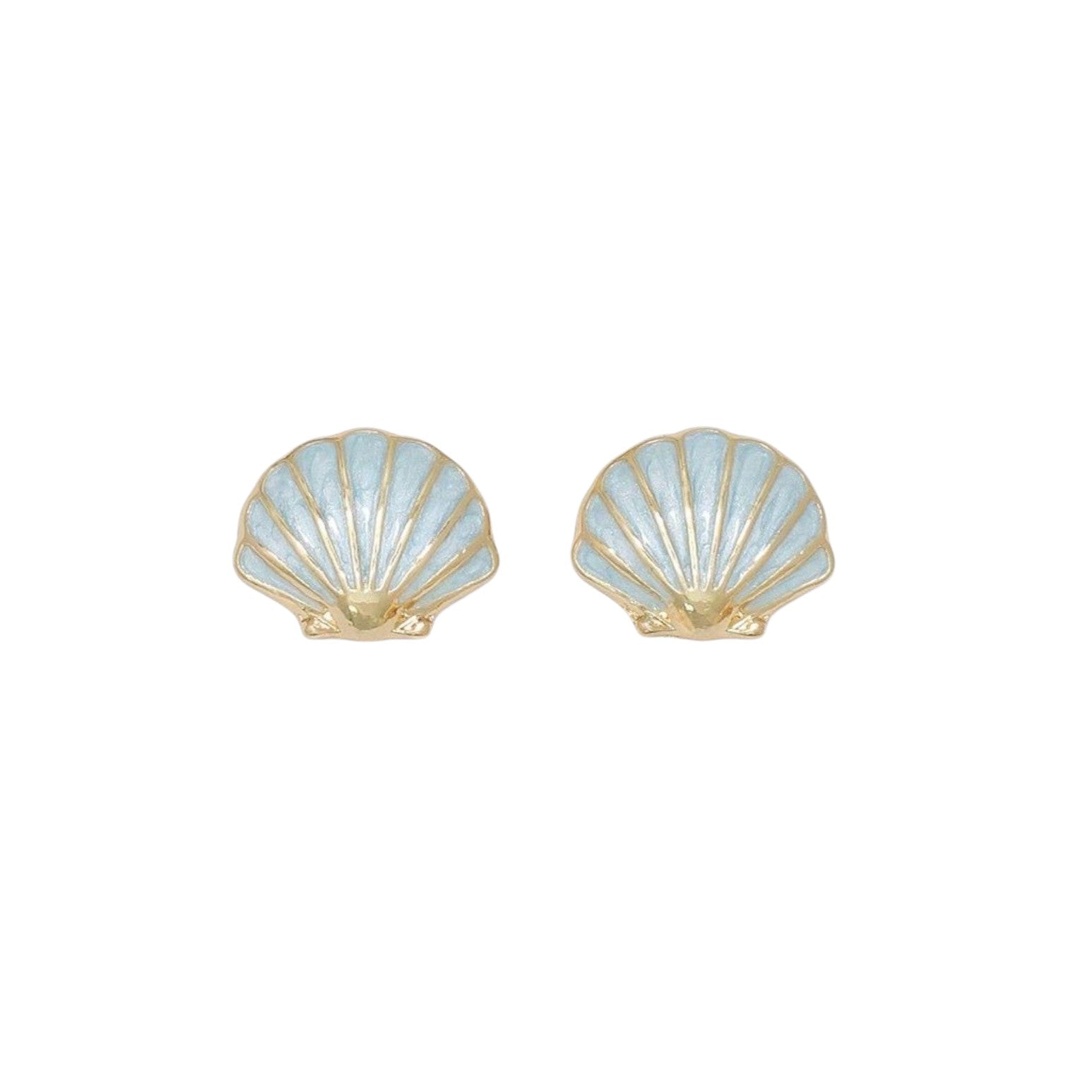 Mellow Monkey gold and light blue enamel starfish, scallop shell, and conch shell stud earring trio set