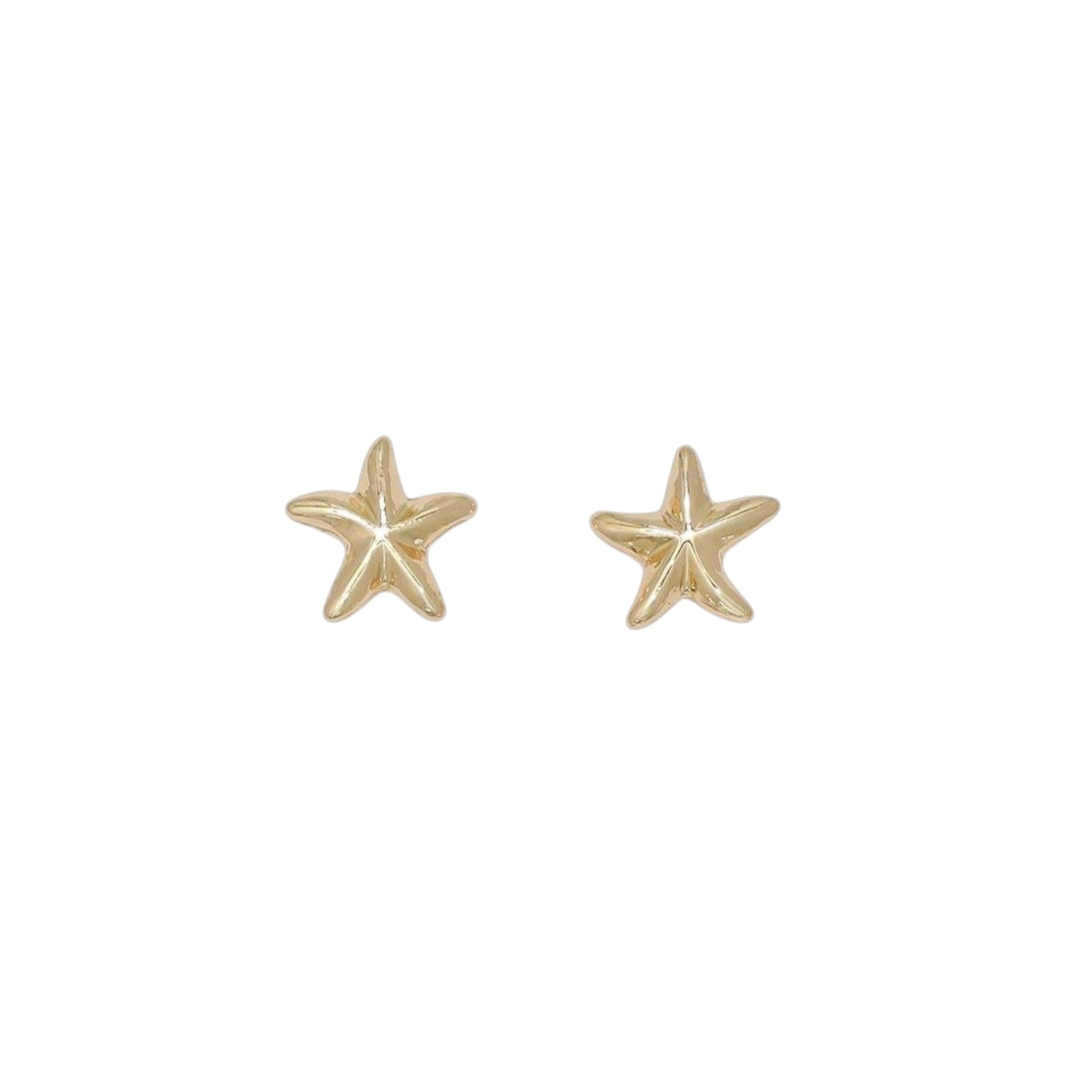 Mellow Monkey two-tone sea life stud earrings featuring gold starfish, silver seashells, and gold fish with crystals.