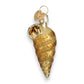 Mellow Monkey Mini Sea Shell Old World Christmas blown glass ornament, gold with glitter accents and a heart charm.
