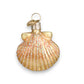 Mellow Monkey mini sea shell blown glass holiday ornament with gold glitter accents.