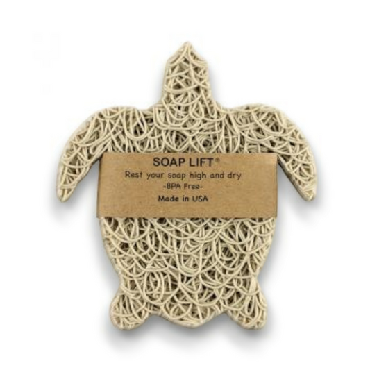 Mellow Monkey sea turtle shaped bioplastic soap lift for draining bar soap and keeping it dry