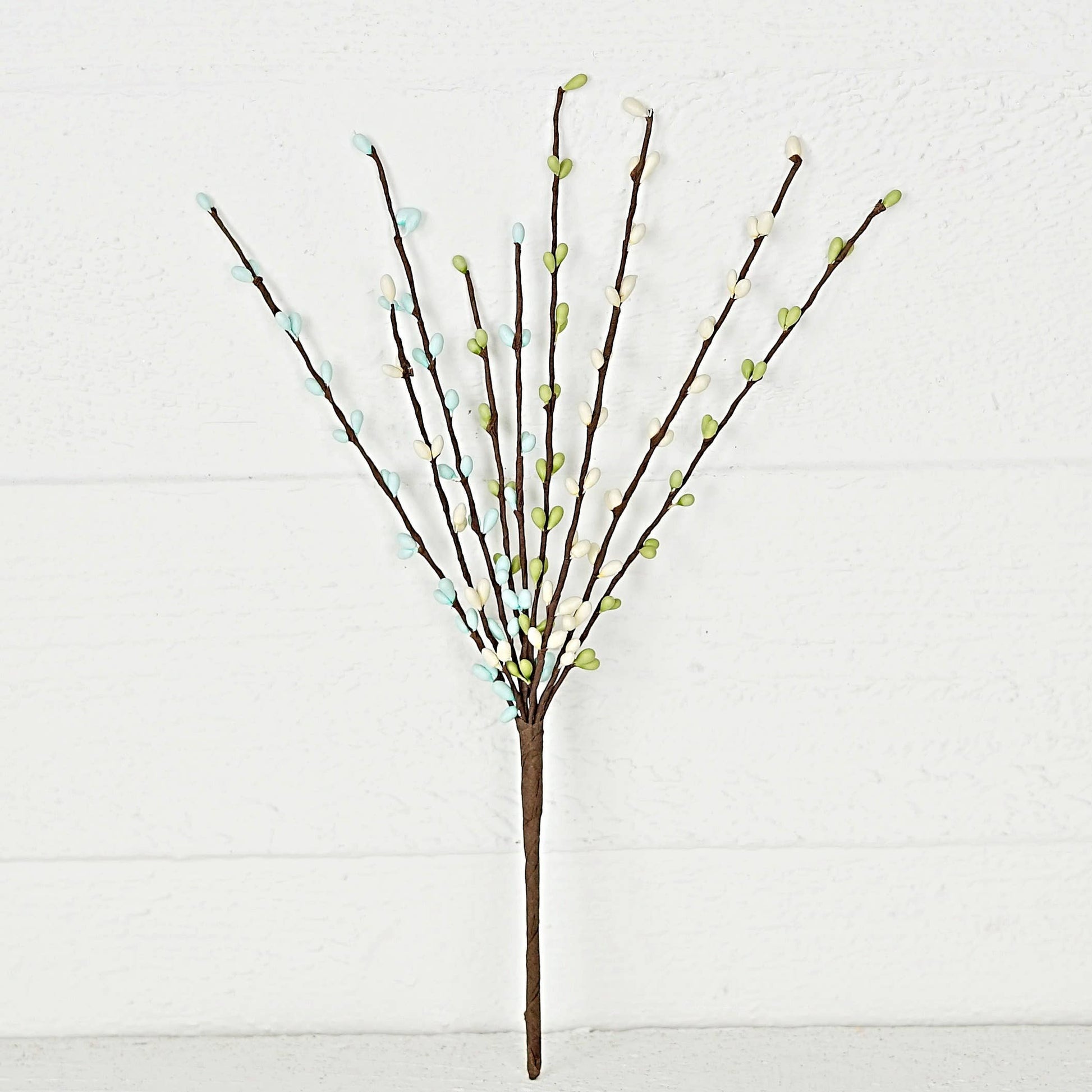 Mellow Monkey 12-inch Seabreeze pip berry pick with blue, green, and white berries on brown stems for spring decor.