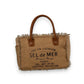 Mellow Monkey Sel De Mer canvas and leather crossbody bag with frayed edges and caramel handles