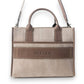 Mellow Monkey Sel de Mer shoulder bag in Old Mill White up-cycled canvas with genuine leather trim and dual handles.