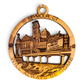 Mellow Monkey 4-inch round wooden ornament featuring a laser-cut design of the historic Seymour, CT Strand theater.