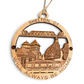 Mellow Monkey Shelton CT wooden ornament featuring engraved city landmarks and twine hanger for year-round display.