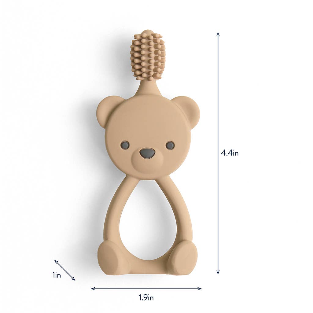 Mellow Monkey Bitzy 360-degree silicone bear-shaped training toothbrush with soft bristles and easy-grip handle