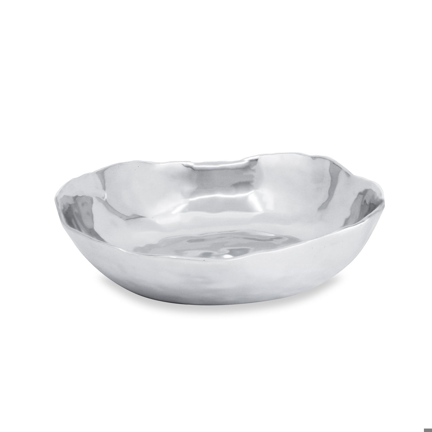 Mellow Monkey SOHO Osaka Large Bowl in silver, made of aluminum alloy. Features a hammered texture and organic, wavy rim. Ideal for salads or as a centerpiece.