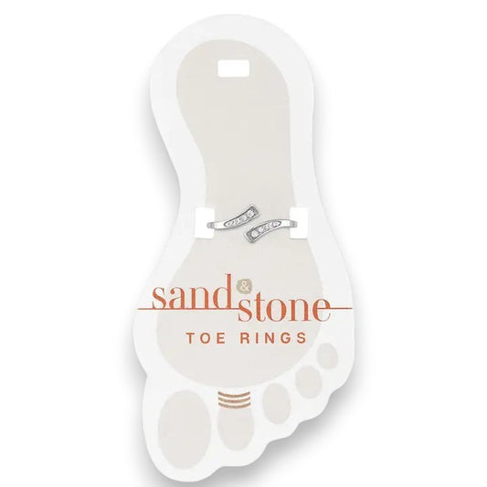 Mellow Monkey Silver Cubic Zirconia Wrap Toe Ring, adjustable stainless steel with clear stones.