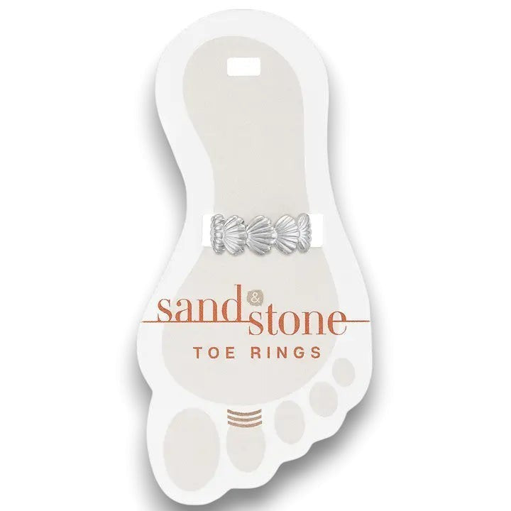 Mellow Monkey Silver Fan Shell Toe Ring, adjustable stainless steel, water resistant, perfect for summer.