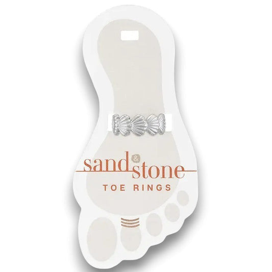 Mellow Monkey Silver Fan Shell Toe Ring, adjustable stainless steel, water resistant, perfect for summer.