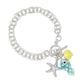Mellow Monkey silver chain bracelet featuring a mint polka dot fish, starfish, and yellow shell charm.
