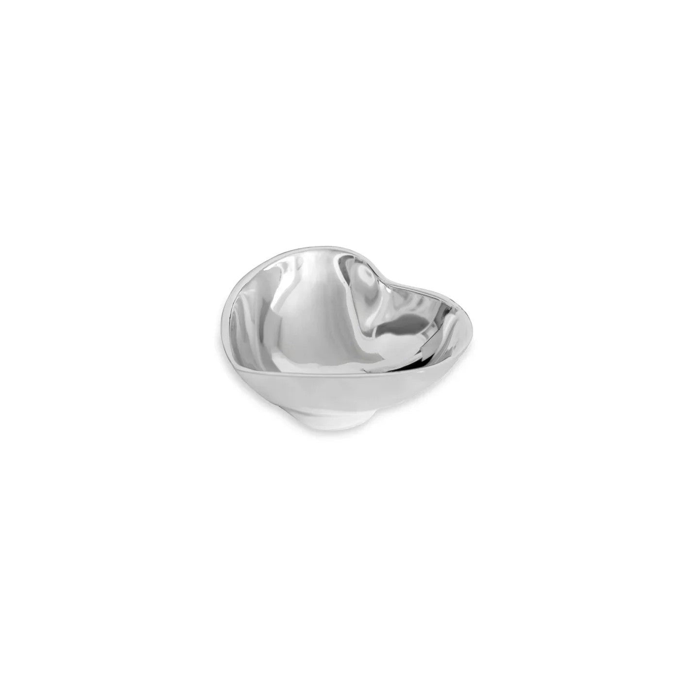 Mellow Monkey Beatriz Ball silver heart-shaped mini bowl, 3.5-in, for serving nuts or jewelry.