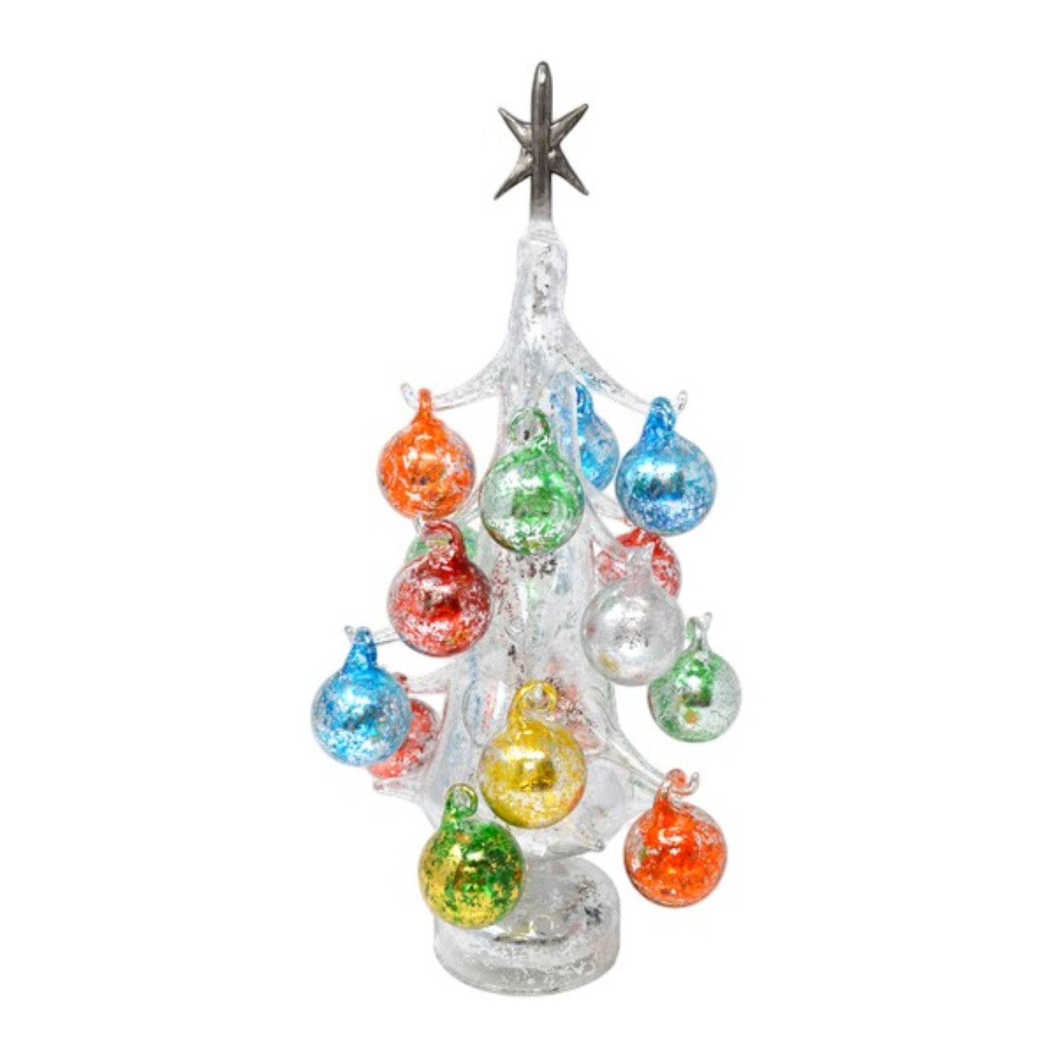 Mellow Monkey 13-inch silver glass LED Christmas tree decorated with colorful hanging glass ornaments