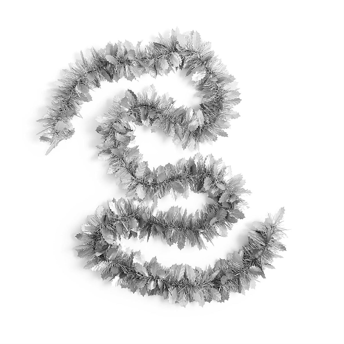 Mellow Monkey 12-foot silver metallic holly leaf garland for festive holiday home decor