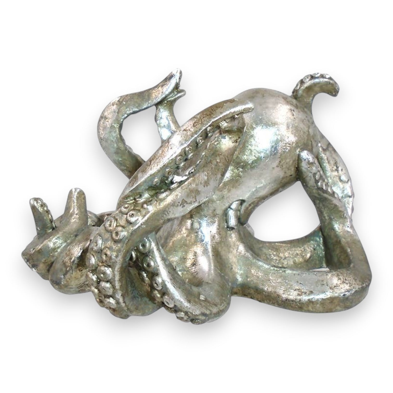 Mellow Monkey silver octopus wine bottle holder made of poly resin with detailed coastal nautical design