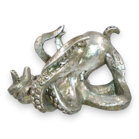Mellow Monkey silver octopus wine bottle holder made of poly resin with detailed coastal nautical design