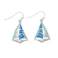 Mellow Monkey silver sailboat earrings featuring blue enamel detailing, perfect for a coastal or beachy style.