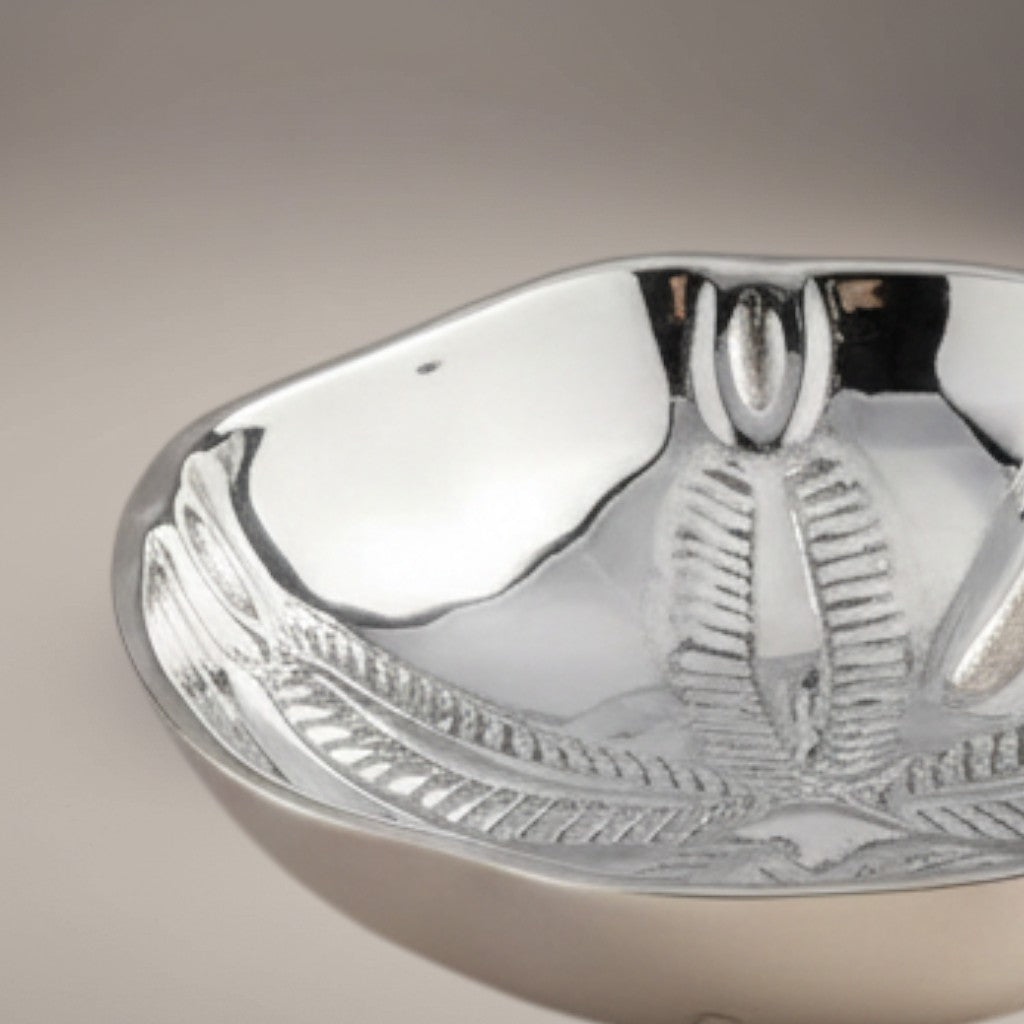 Mellow Monkey OCEAN Sand Dollar Small Bowl in silver aluminum with intricate sand dollar design, 5-inch.