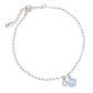 Mellow Monkey silver chain anklet featuring a white scallop shell charm and a small pearl bead on a delicate link