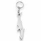 Mellow Monkey silver aluminum shark-shaped bottle opener keychain on a white background