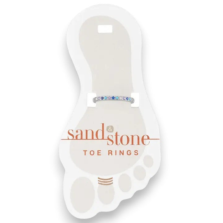 Mellow Monkey Sand and Stone thin toe ring with multi-blue stones, made of stainless steel.