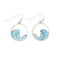 Mellow Monkey silver hoop earrings featuring a blue wave inlay, perfect for a coastal beachy style.