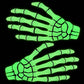Mellow Monkey glow in the dark skeleton hand hairslides in bright neon green for spooky goth festival hair styling.