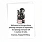 Mellow Monkey funny birthday card featuring a cute skunk eating a slice of pink cake on a white background