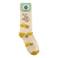 Mellow Monkey pale yellow crew socks featuring sloth illustrations and the text Is It Time For My Nap?