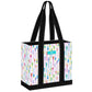Mellow Monkey Original Deano small tote bag featuring a colorful oar pattern on white with black straps and base.