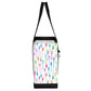 Mellow Monkey Original Deano small tote bag featuring a colorful oar pattern on a white background with black straps
