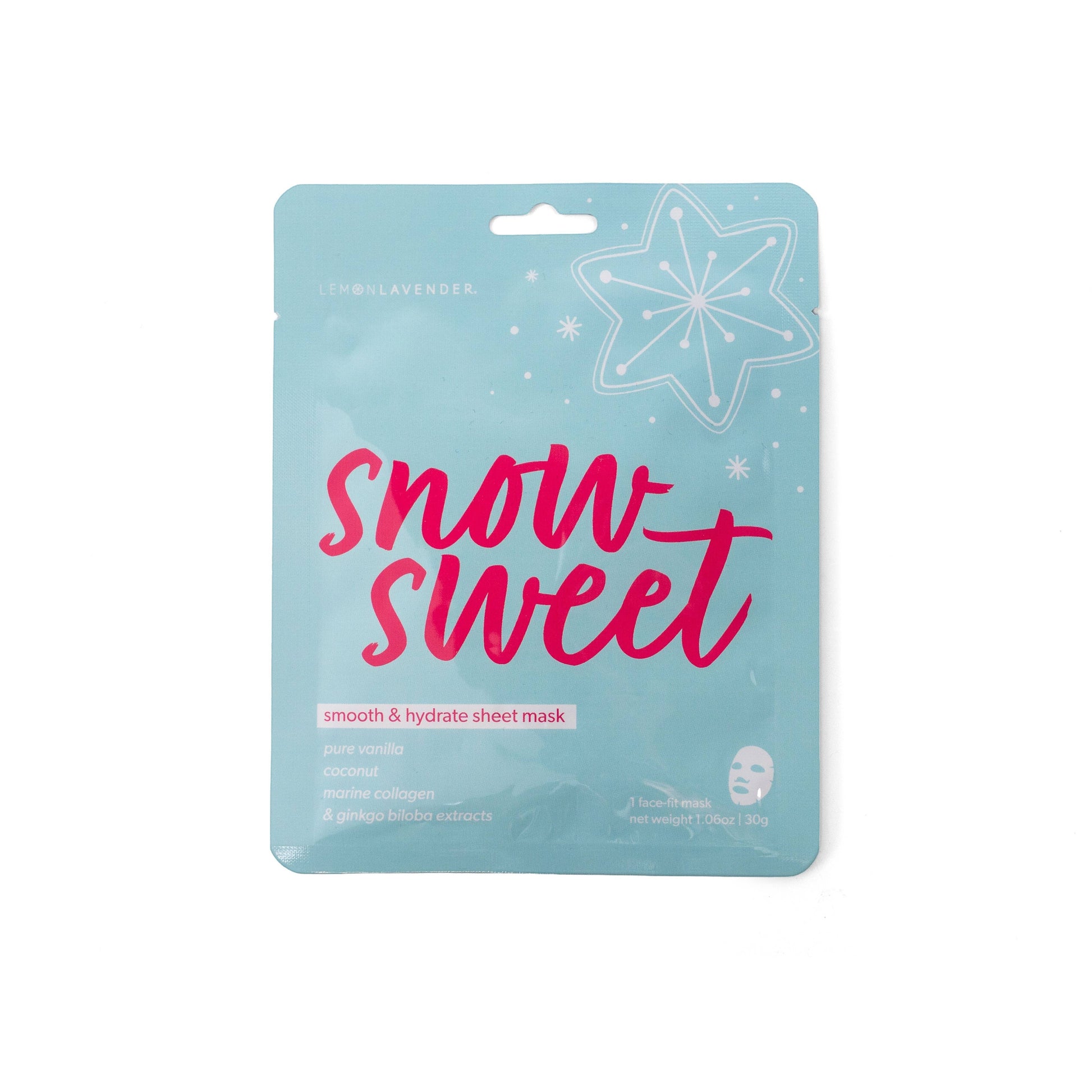 Mellow Monkey Lemon Lavender Snow Sweet holiday sheet mask in light blue packaging with snowflake design