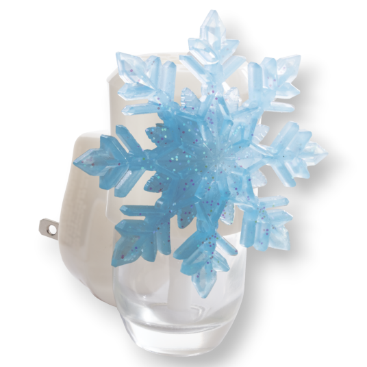 Mellow Monkey Snowflake wall fragrance warmer in icy blue with shimmering details and a plug-in base.
