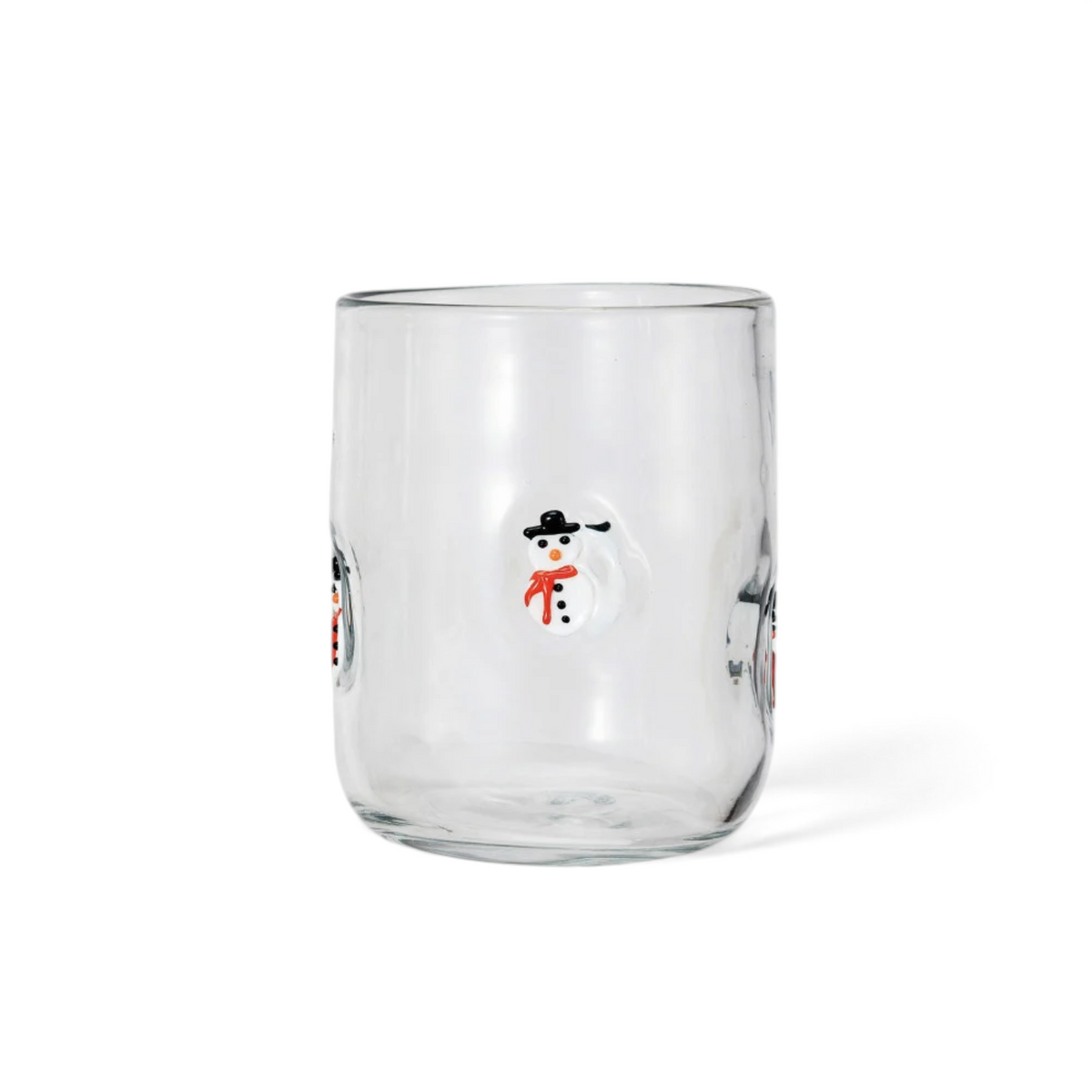 Mellow Monkey 16 oz clear glass featuring an embedded snowman holiday icon for festive seasonal drinks