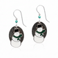 Mellow Monkey silver snowman earrings on textured oval discs with green scarves and surgical steel ear wires