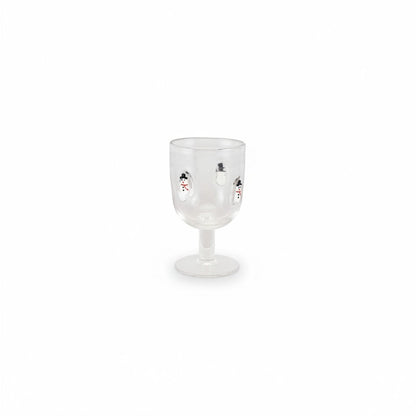 Mellow Monkey 10-oz clear stemmed wine glass featuring hand-painted embedded snowman holiday icons