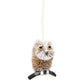 Mellow Monkey 4-inch snowy owl holiday ornament made from natural bottle brush fibers perched on a branch