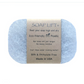 Mellow Monkey Soap Lift soap saver in clear bioplastic with informational paper band for draining bar soap