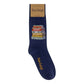 Mellow Monkey navy blue cotton blend socks featuring a colorful stack of books with the text Sorry I'm Booked